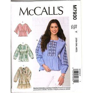 McCall's M7930 Misses XS to M Easy Boho Casual Tops Uncut Sewing Pattern New
